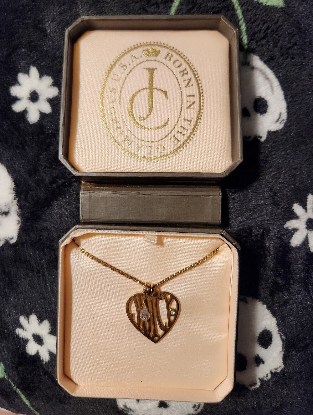 Juicy Couture Gold Heart Locket Necklace with Crystal Drop